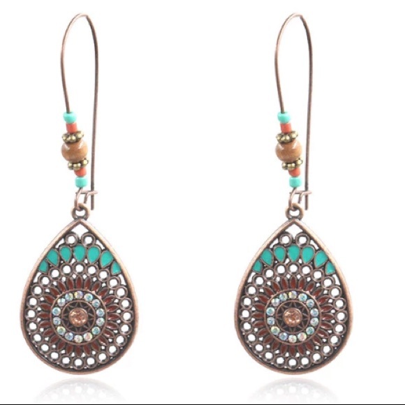 NEW💙💎GORGEOUS BRONZE🌈COLORFUL TEARDROPS💎💙BOHO - Picture 3 of 8